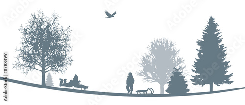 Winterliche Landschaft | Kinder beim Schlitten fahren