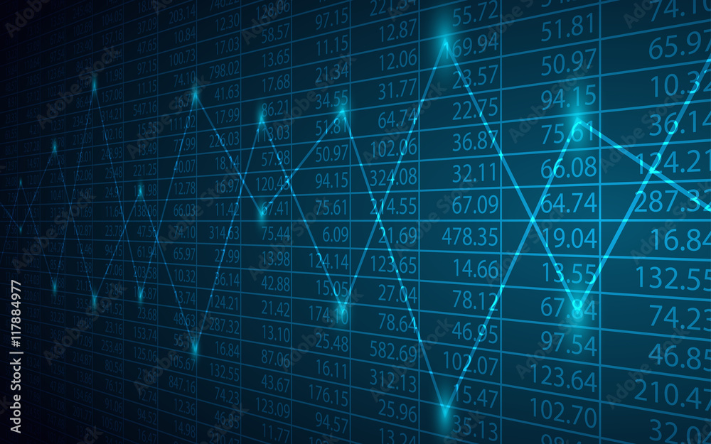 Abstract Business chart with line graph and stock numbers on dark blue