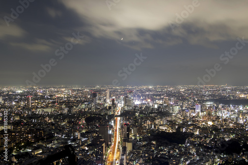 modern cityscape night view, overlook from skyscraper, tokyo, japan