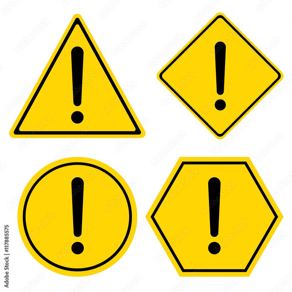 Hazard warning sign. Triangle hexagon square and Circle symbol isolated