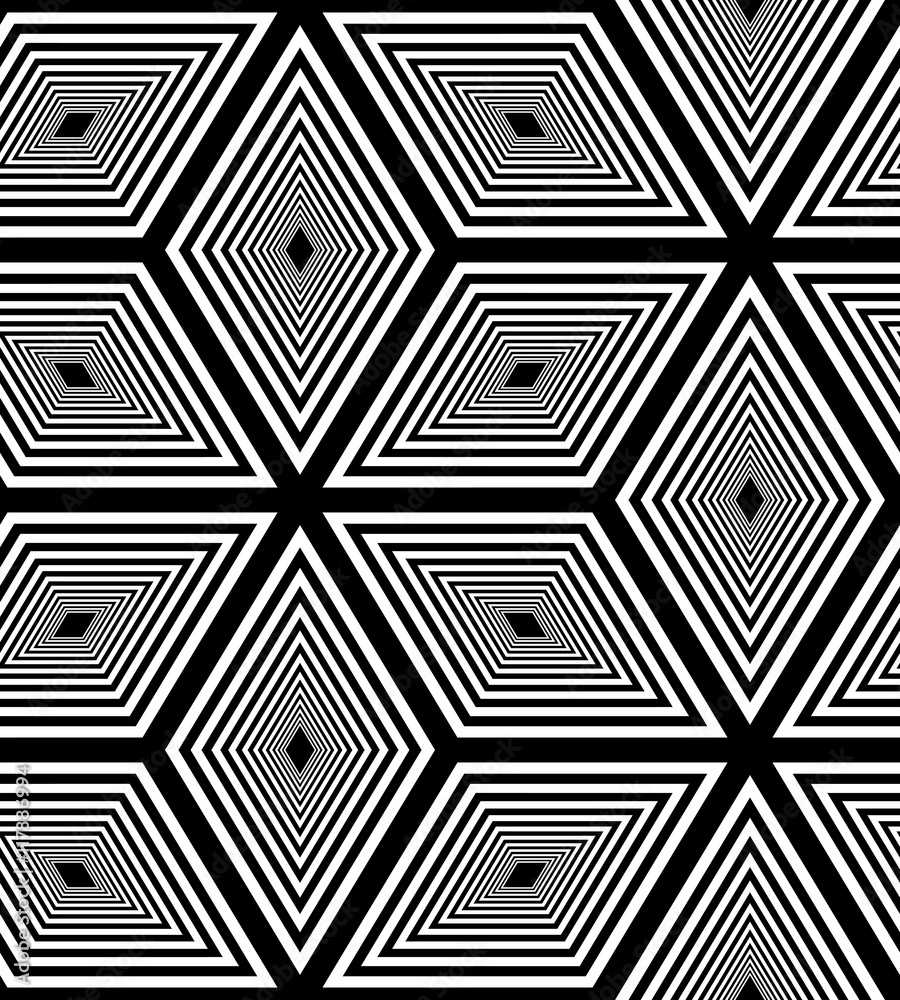 Seamless Black and White Rhombus Pattern. Geometric Abstract Background. Suitable for textile, fabric, packaging and web design. Vector Illustration.