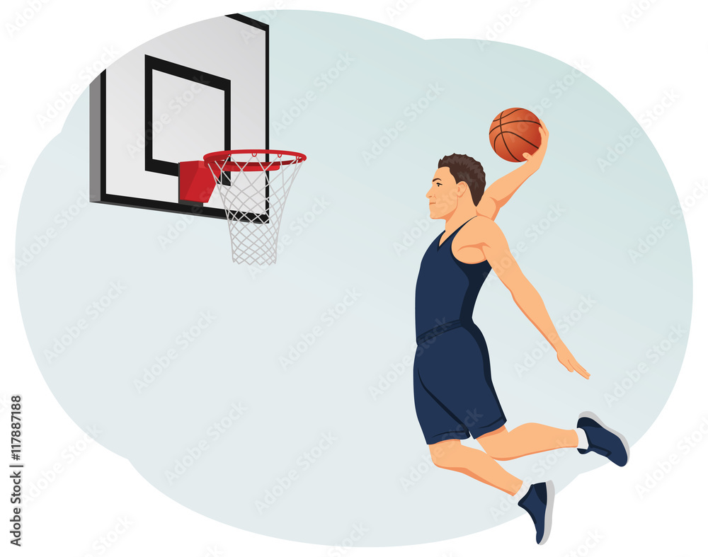 Basketball player making a slam dunk. Playing street ball. Healthy lifestyle.
