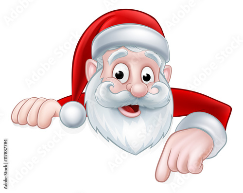 Peeking Cartoon Santa Pointing Down