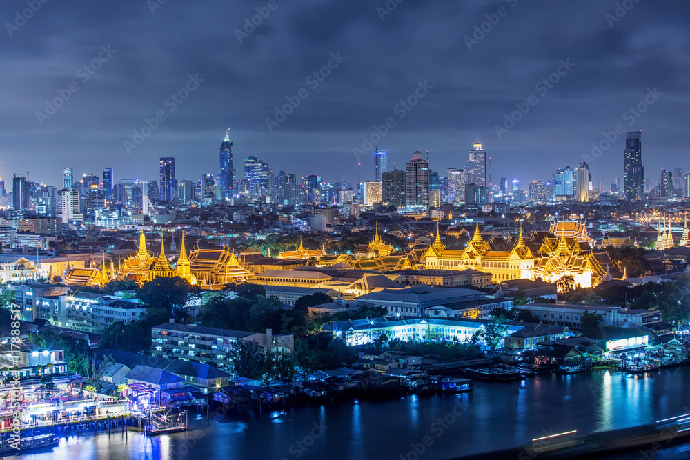 Grand palace at twilight in Bangkok, Thailand..