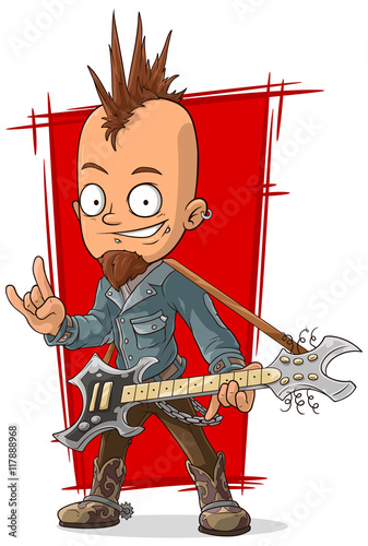 Cartoon cool punk rock musician with guitar