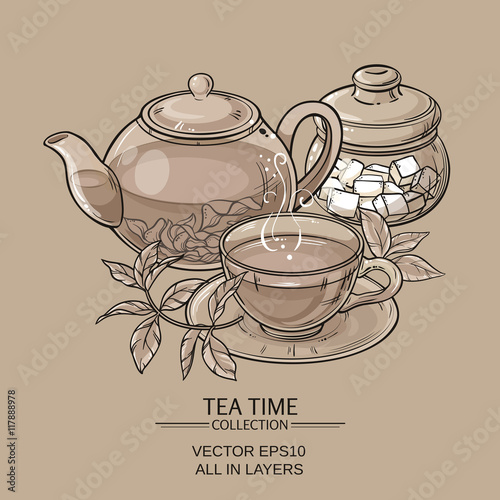 teapot with cup and sugar bowl