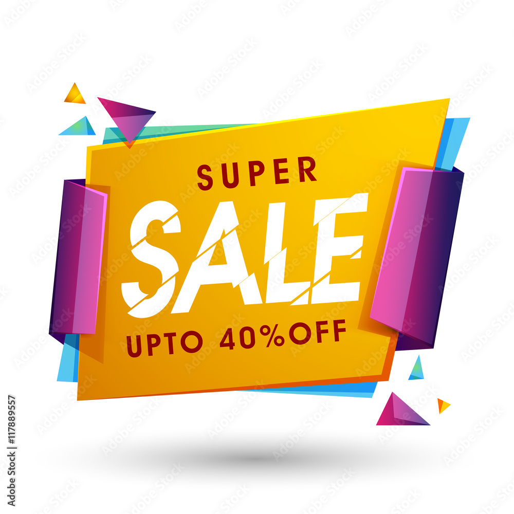 Colorful Sale Banner or paper tag. Flat 40% Off.