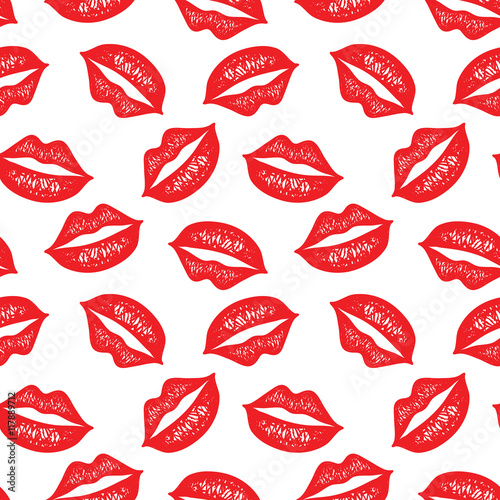 Vector seamless pattern with red lips. Repeating sketched lips background for wrapping paper, textile print, scrapbooking.