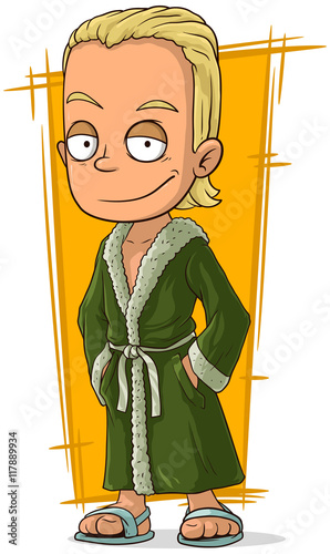 Cartoon handsome blond guy in bathrobe