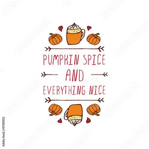 Vector handdrawn autumn element with text