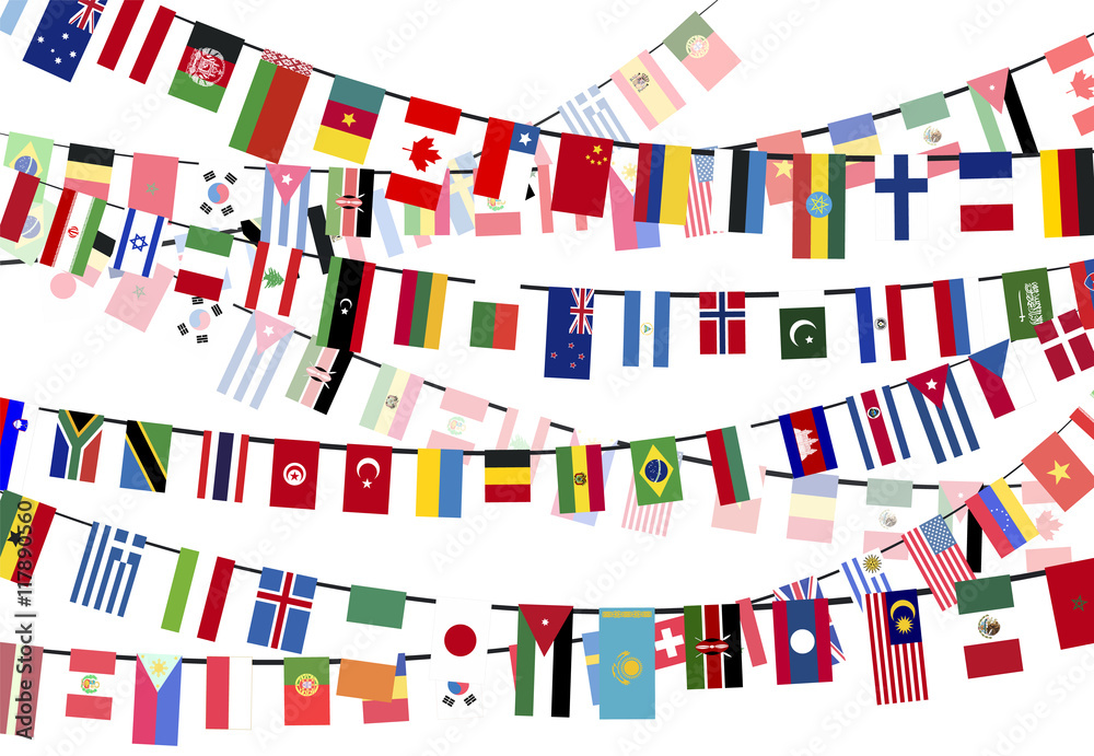 Fototapeta premium Different countries flags on the ropes
