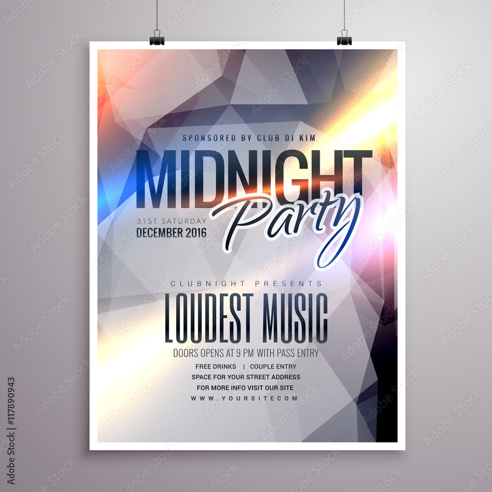 midnight music party flyer brochure template - obrazy, fototapety, plakaty 