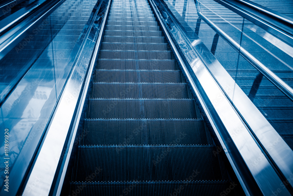 Empty Escalator In Modern Building Empty Escalator In Modern Building