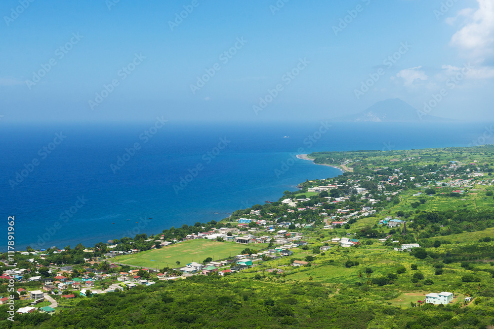 coastline from Brimstone hill fortress, tropical island St. Kitt