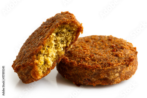 Two pieces of falafel isolated on white. photo