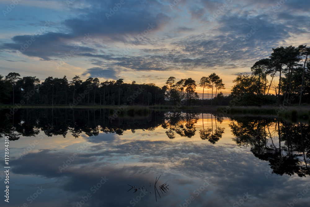 Obraz premium Sunset at lake Ansumven in Kampina national park the Kampina