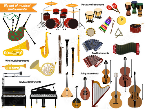 Big set of musical instruments.