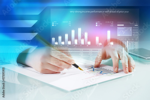 Analyzing statistics data . Mixed media photo