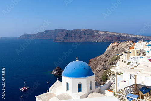 White houses and blue domes of Oia  Santorini.