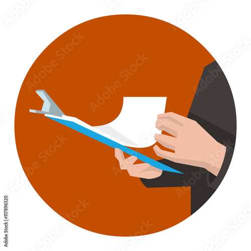 Manager or inspector checking the documents for quality control. Flat vector illustration.