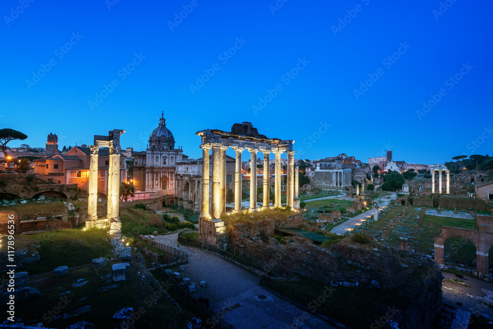Roman Forum in Rome at sunset, Italy