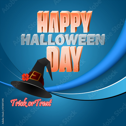 Holiday, design background with stylized 3d text and witch's hat for Halloween, event celebration