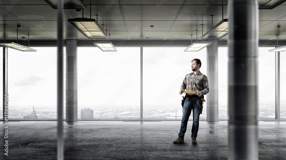 Adult engineer man . Mixed media Adult engineer man . Mixed media