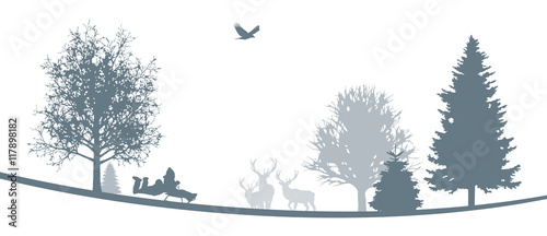Winterliche Landschaft | Kinder fahren Schlitten im Wald