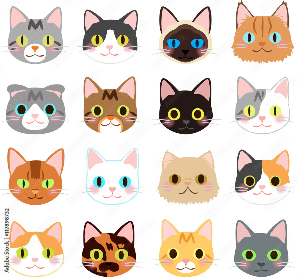 猫の顔のイラストセット 猫の顔のイラストセット