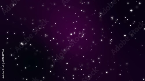 Night sky full of stars animation made of sparkly light star particles moving across a purple black gradient background