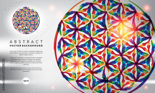 Abstract background. Flower of life. Glossy and colorful on the white panel. Use for template, brochure design. Vector illustration. Eps10.