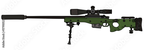 Green sniper rifle / Hand drawing, vector illustration