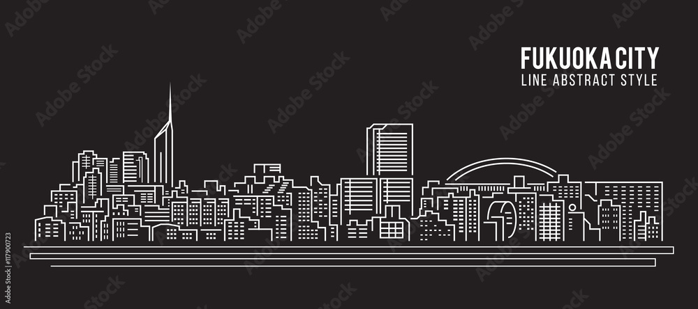 Cityscape Building Line art Vector Illustration design - Fukuoka city
