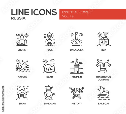 Russian symbols - flat design line icons set
