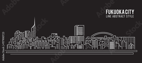 Cityscape Building Line art Vector Illustration design - Fukuoka city photo
