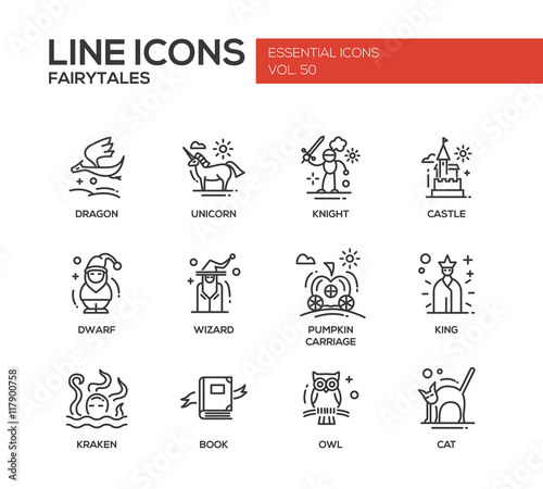 Fairy Tales- flat design line icons set
