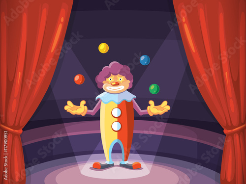 vector background illustration with red curtain and clown
