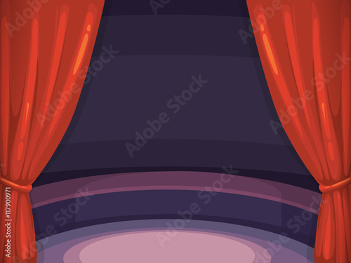 vector background illustration with red curtain and arena.