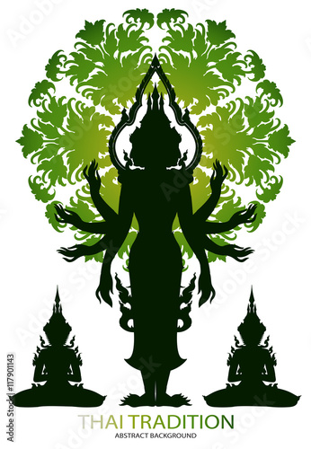 Silhouette Brahma rama and thai tradition pattern