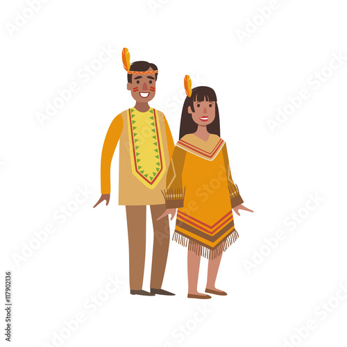 Couple In Nothern America Indians National Clothes