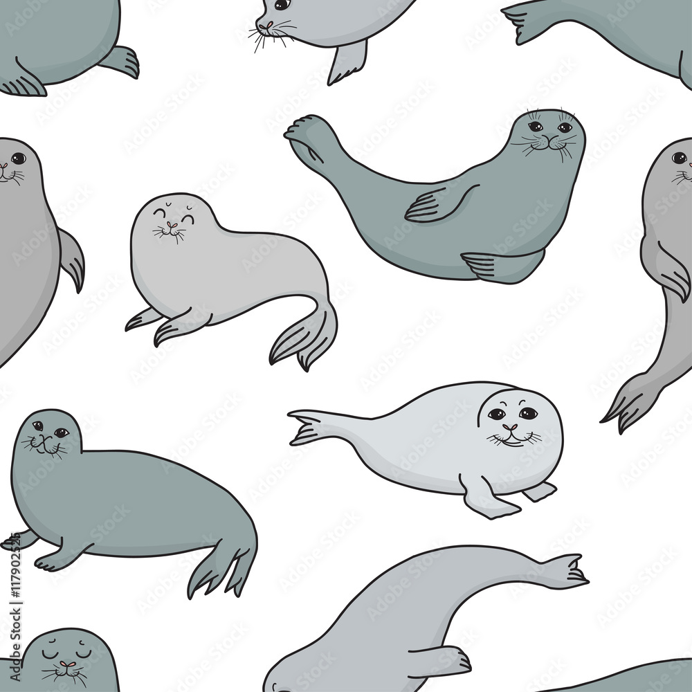 Pretty Seals seamless pattern. Vector marine background. Pretty Seals seamless pattern. Vector marine background.