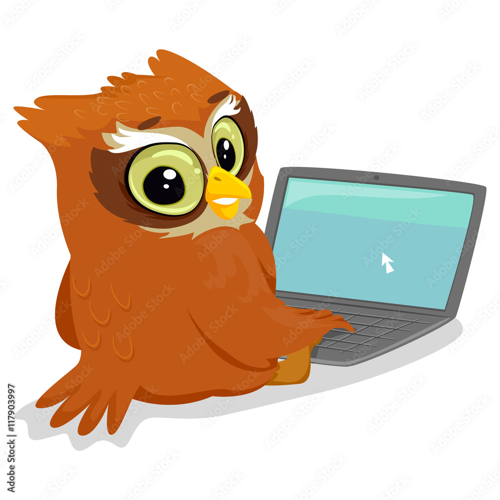 Naklejka premium Vector Illustration of an Owl using a Laptop