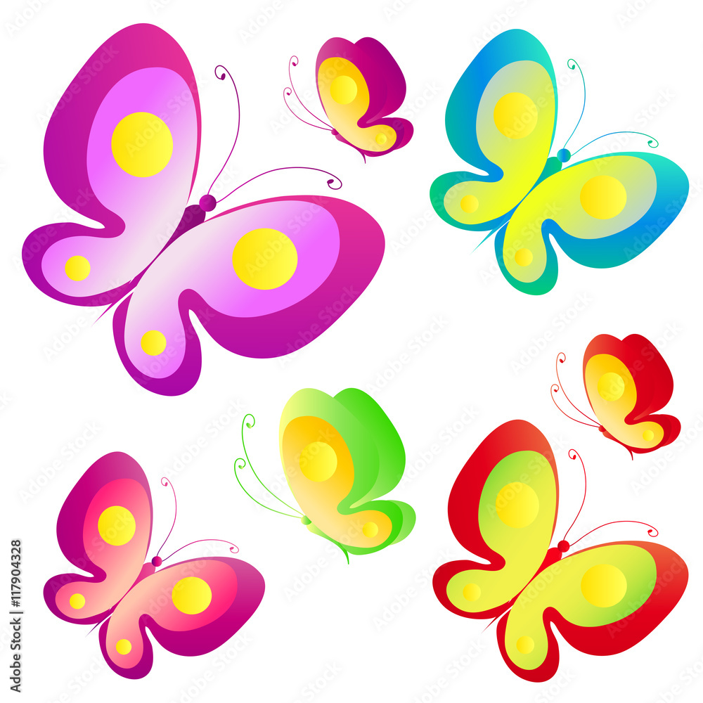 color butterflies,isolated on a white