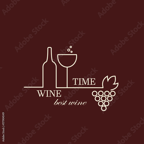 Vector grape vine and wine bottles, logo design template.