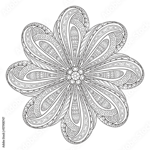 Outline Mandala for coloring book. Decorative round ornament. Anti-stress therapy pattern. Hand drawn abstract background. Yoga logo, background for meditation poster. 