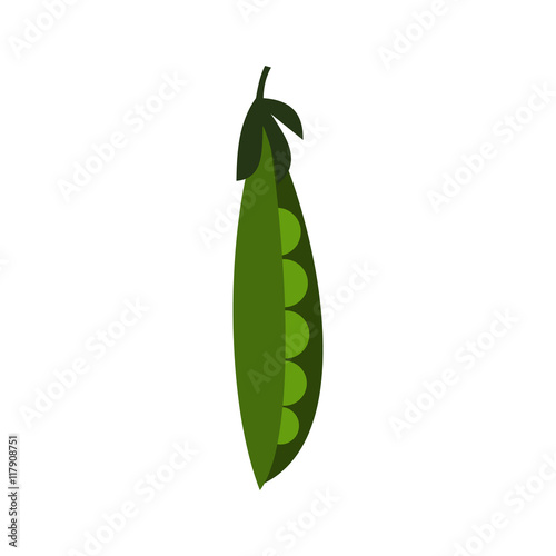 Fresh green pea pod icon in flat style on a white background