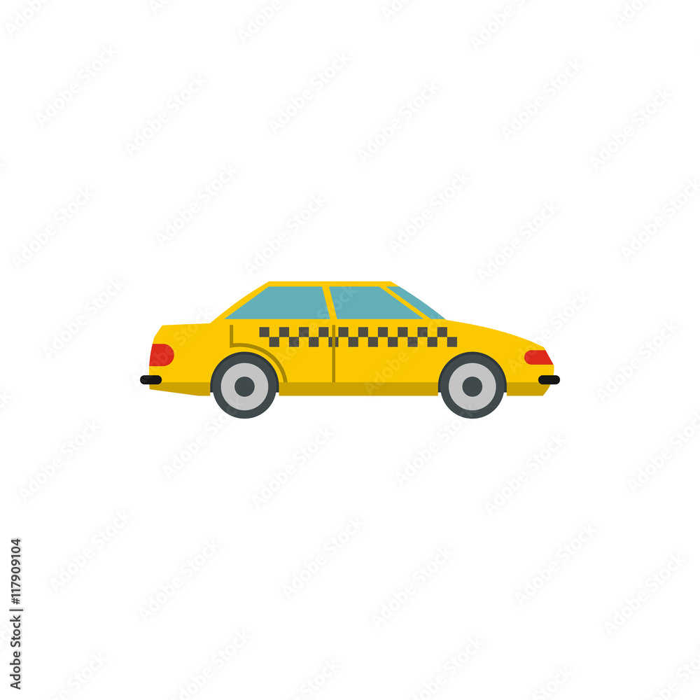 Yellow taxi car icon in flat style on a white background