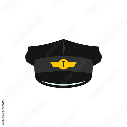 Cap of taxi driver with cockade icon in flat style on a white background