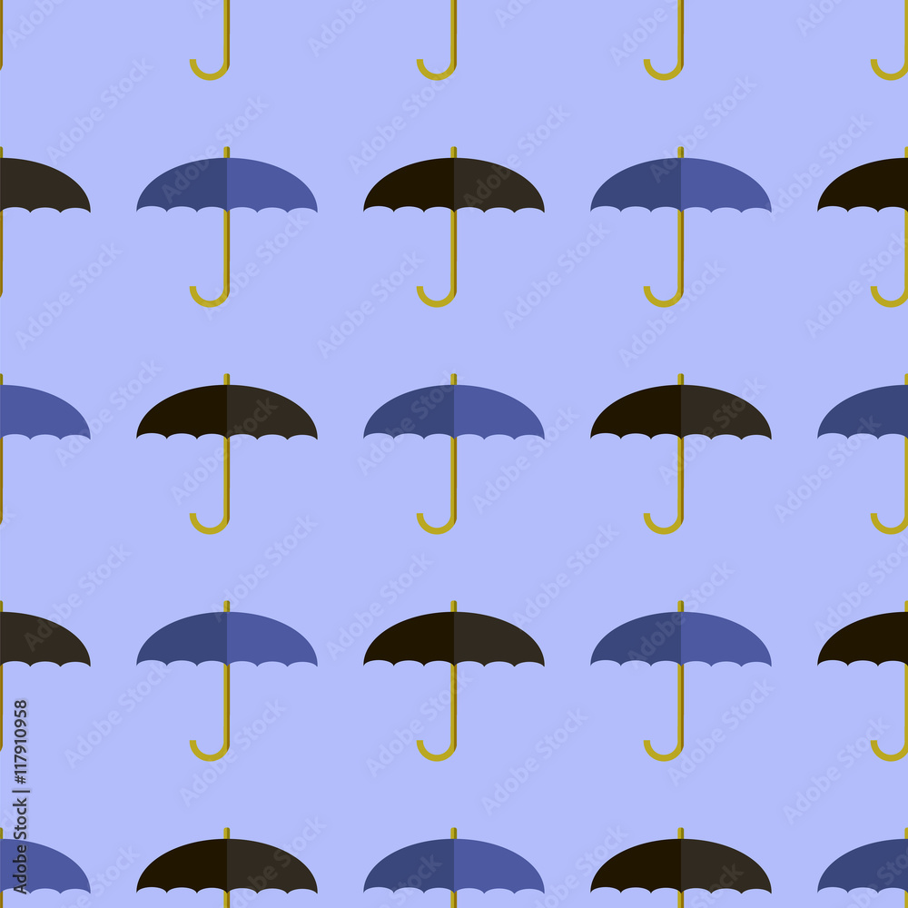 Vector Black Blue Umbrella Seamless Pattern. Umbrellas Background