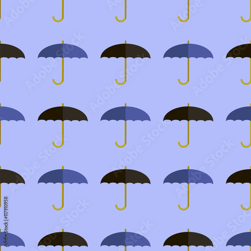 Vector Black Blue Umbrella Seamless Pattern. Umbrellas Background
